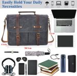 Mens Messenger Bag 15.6 Inch Waterproof Vintage Genuine Leather Waxed Canvas Briefcase Large Leather Computer Laptop Bag Rugged Satchel Shoulder Bag, Brown - Image 3